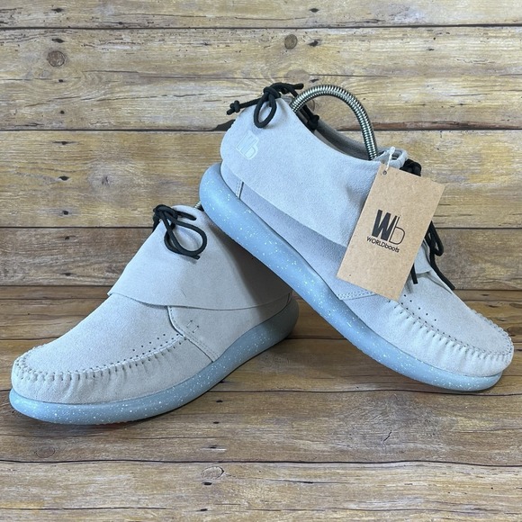 Worldboots Sz 8  Mens Moccasin Sneakers 100% Leather‎ Suede Light blue Color main image 4